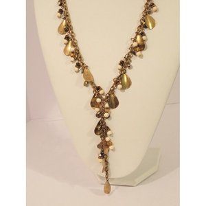 INC Lariat Gold Necklace Set Crystals and Beads With Matching RL Earrings